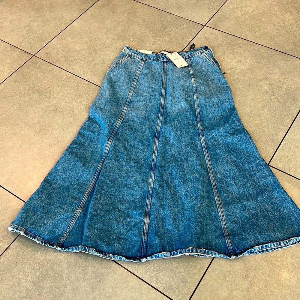 Zara long a line denim skirt new never worn XL